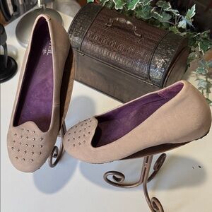 Orthaheel Taupe Flats with Purple Lining and Stud Detail